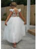 Flutter Sleeves Ivory Lace Tulle Flower Girl Dress